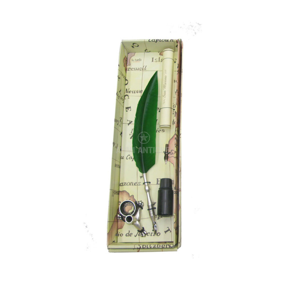 Penna Stilografica in metallo con Piuma Verde