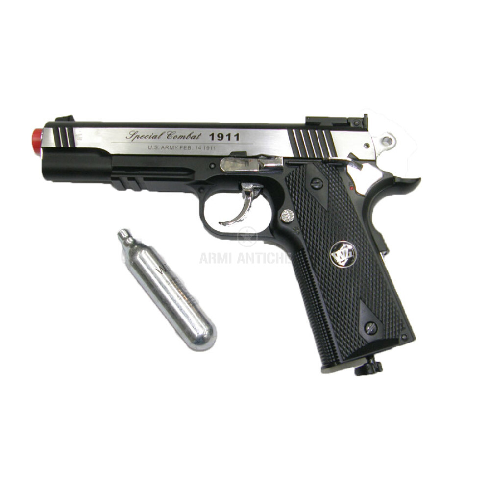 Pistola Softair COLT  1911 nera silver scarrellante CO2