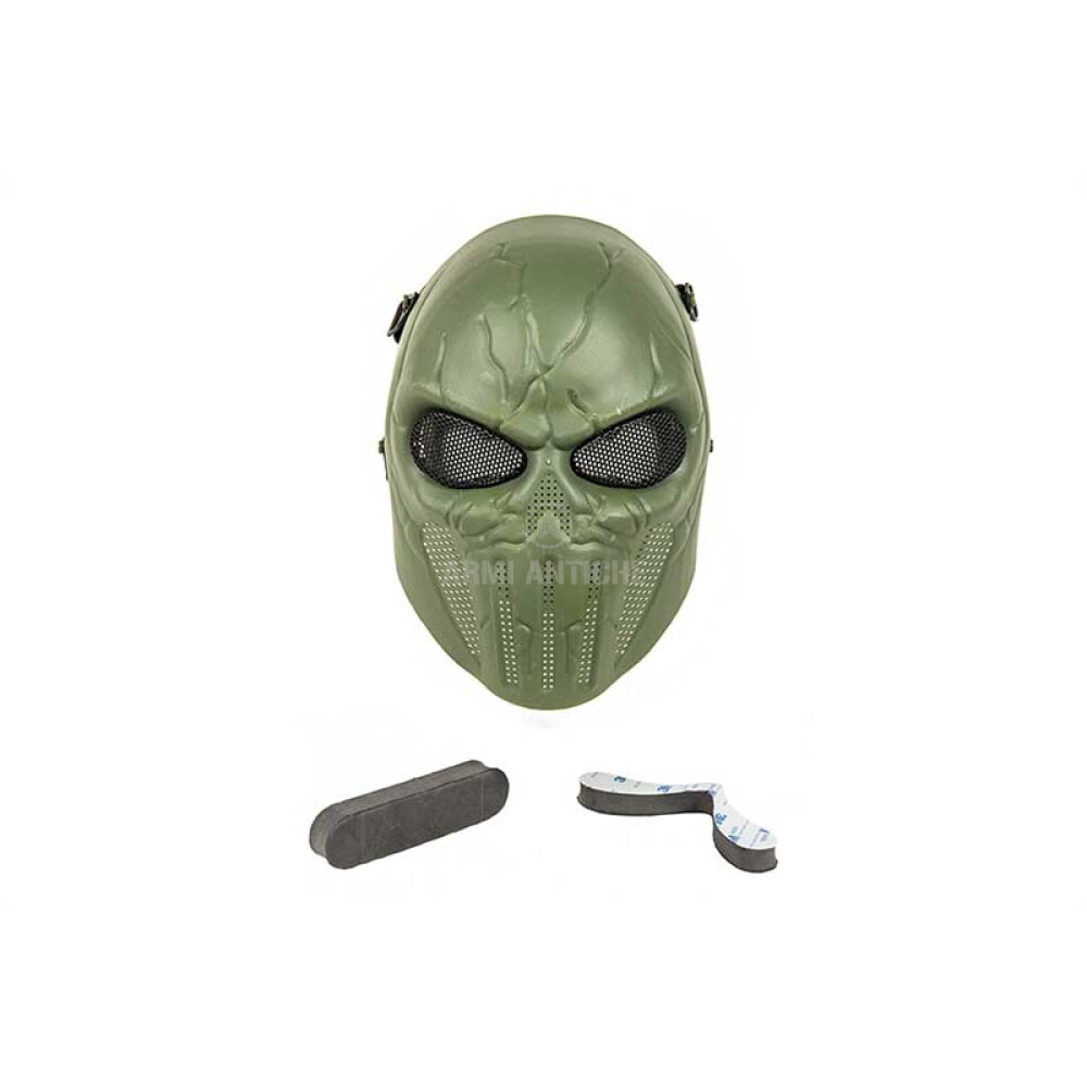 Maschera in polimero integrale con rete Punisher Verde