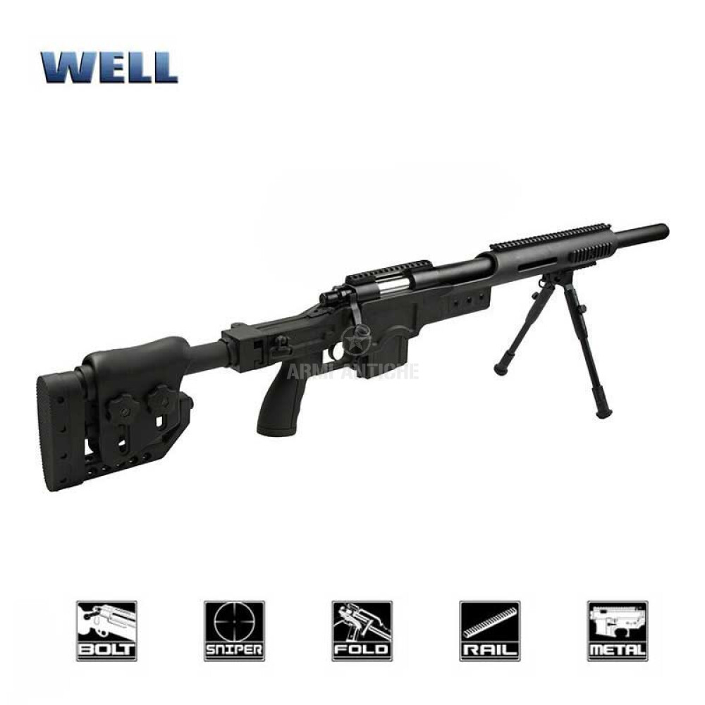 Fucile Softair sniper MB4410 con bipiede in metallo colore nero marchio Well