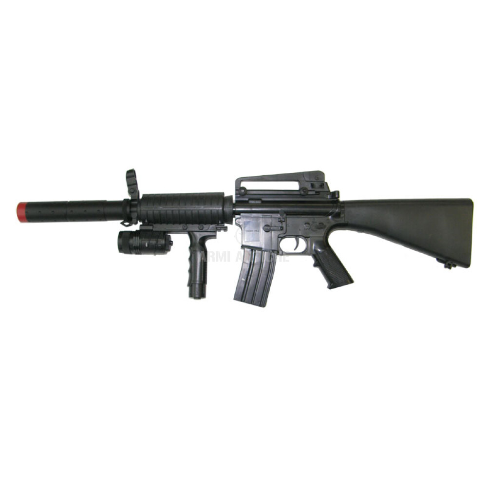 Fucile Softair M16 a molla con silenziatore grip e torcia