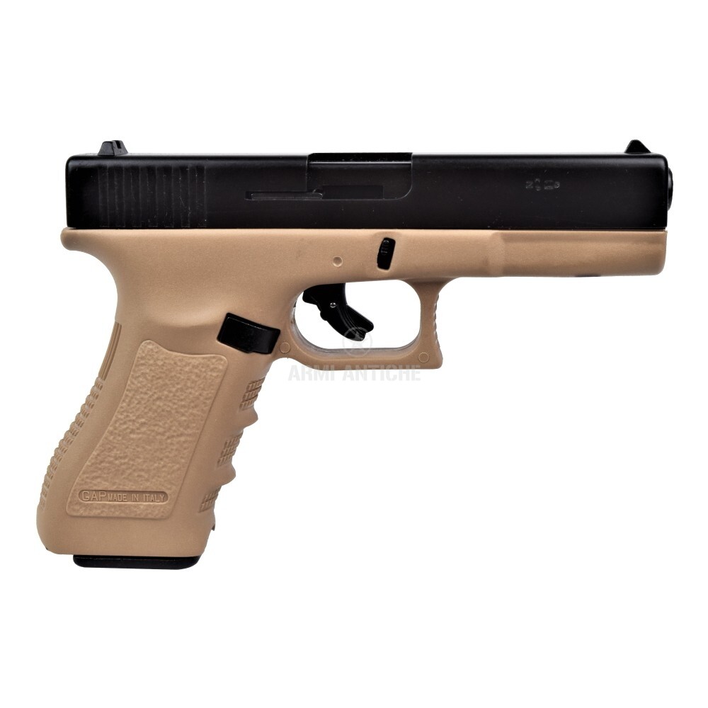 Pistola a salve modello Glock 17 calibro 9 mm nera/tan - marca Bruni