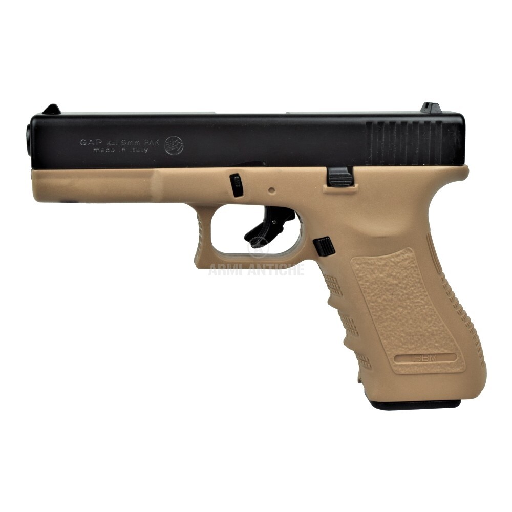 Pistola a salve modello Glock 17 calibro 9 mm nera/tan - marca Bruni