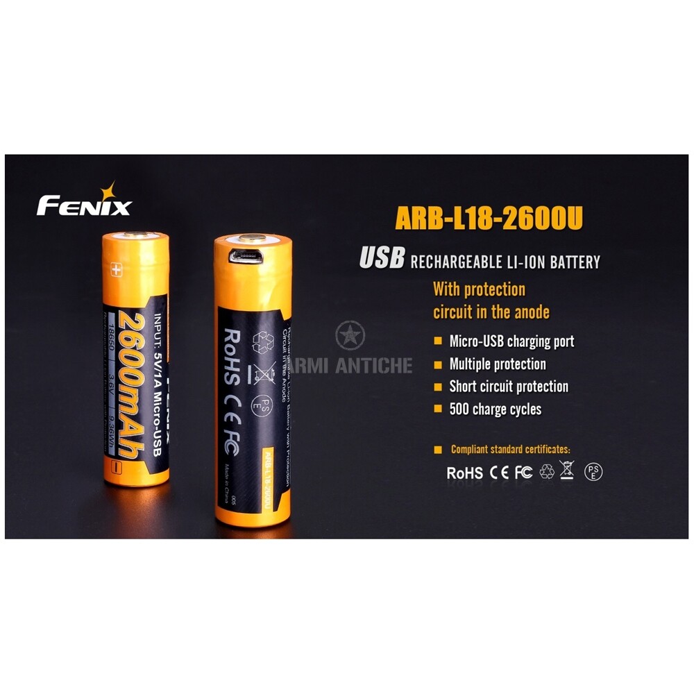 Batteria Ricaricabile agli Ioni di Litio 18650 Fenix ARB-L18-2600U  