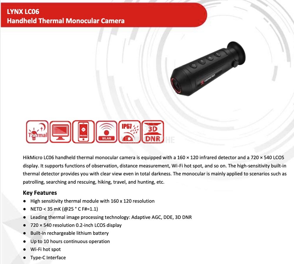 Monocolo Termico HIKMICRO LYNX LC06 Dig.Zoom 1/8x  8G Wifi 720×540 Lens 6mm (A) VISORE TERMICO 