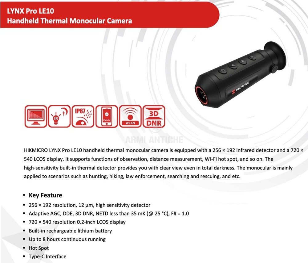 Visore Termico HIKMICRO LYNX PRO  LE10 Dig.Zoom 1/8x 8G Wifi 720×540 Lens 6mm (A)VISORE TERMICO 
