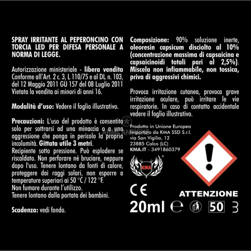 STAY SAFE - Spray Peperoncino per difesa personale 20ml KMA