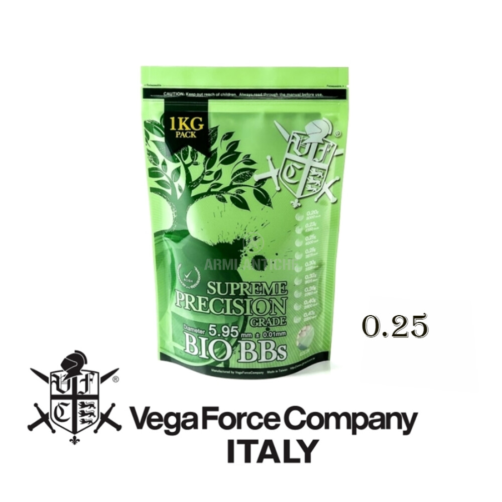 Pallini per softair verdi biodegradabili certificati 0.25gr - busta 1 Kg - VFC