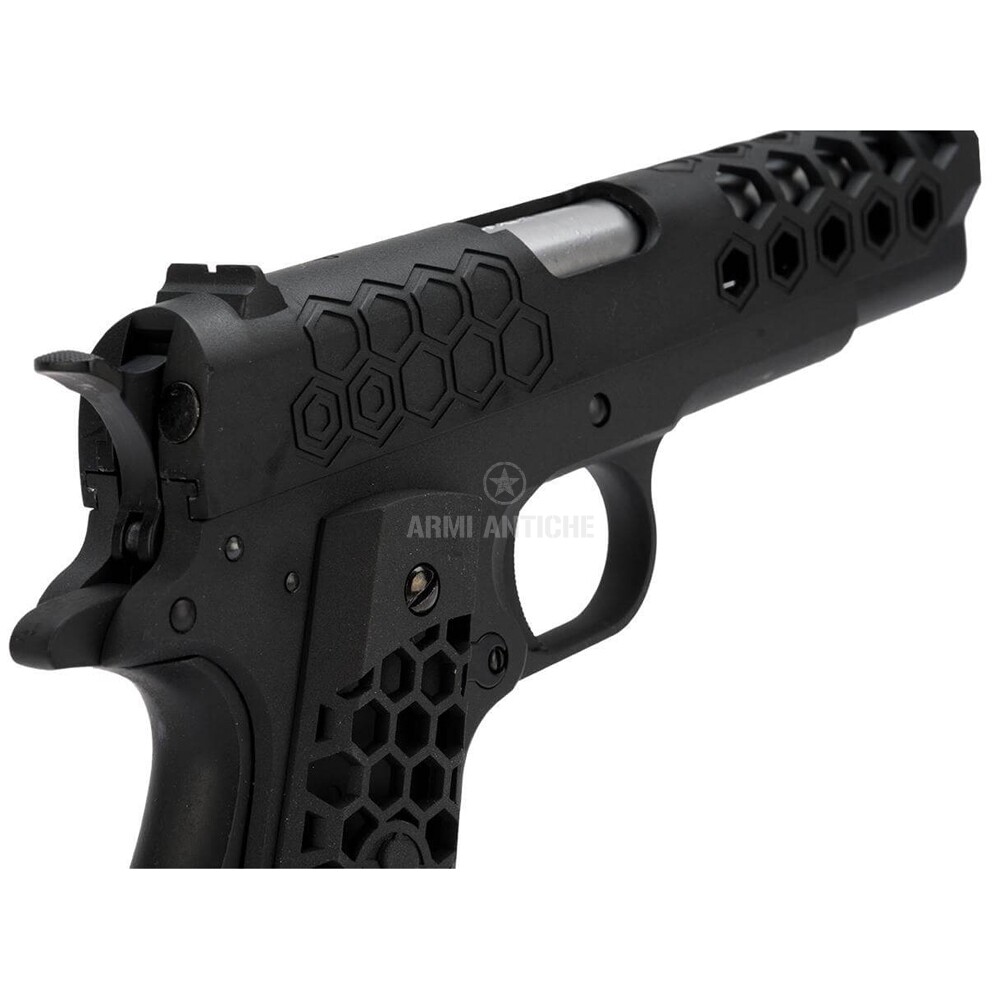 Pistola Softair a Gas 1911 Hex Cut GEN2 - Scarrellante - Full-Metal CNC - Nero - WE (WE16B)