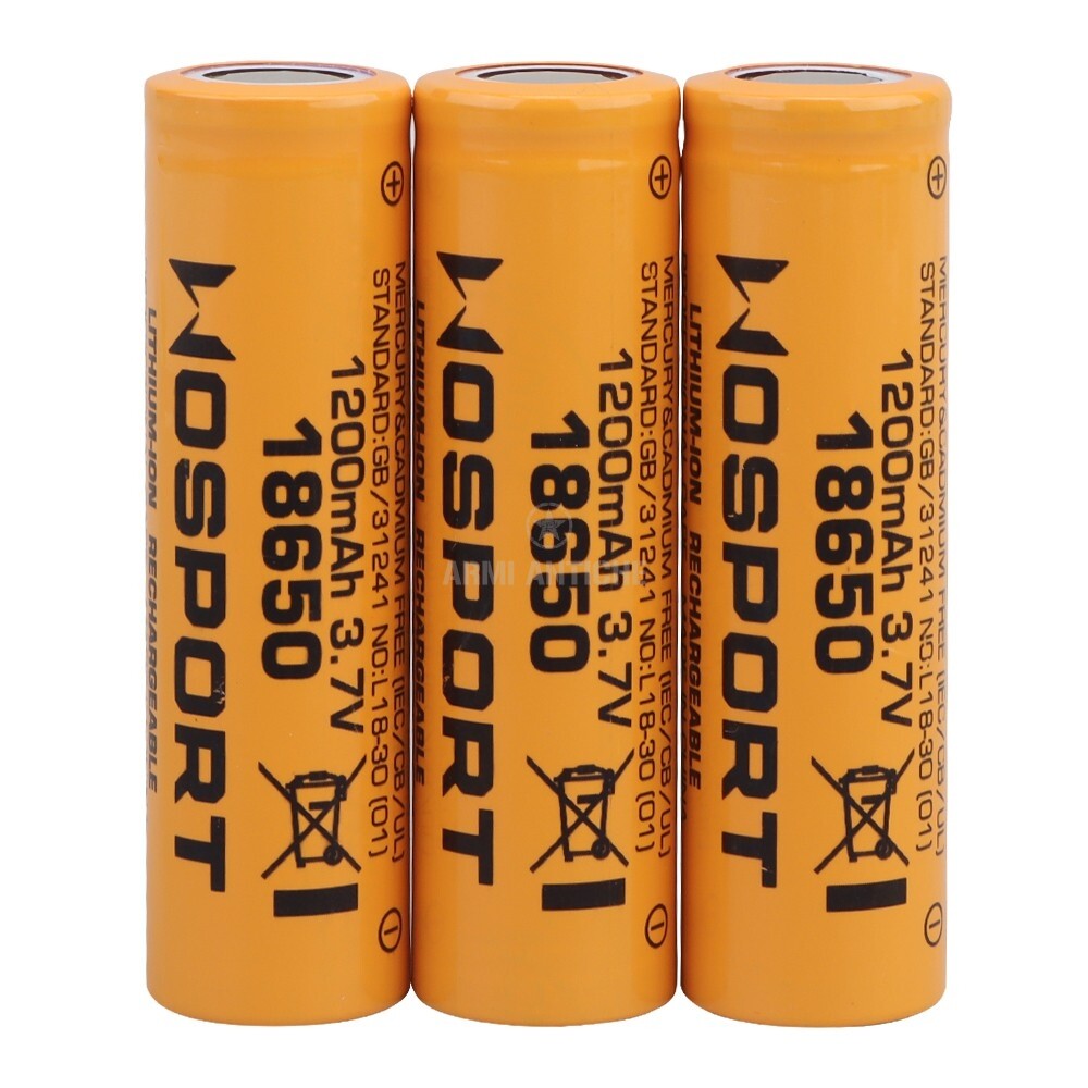 3 Batterie Ricaricabili 18650 Li-ion 3.7 1200MAH Wosport