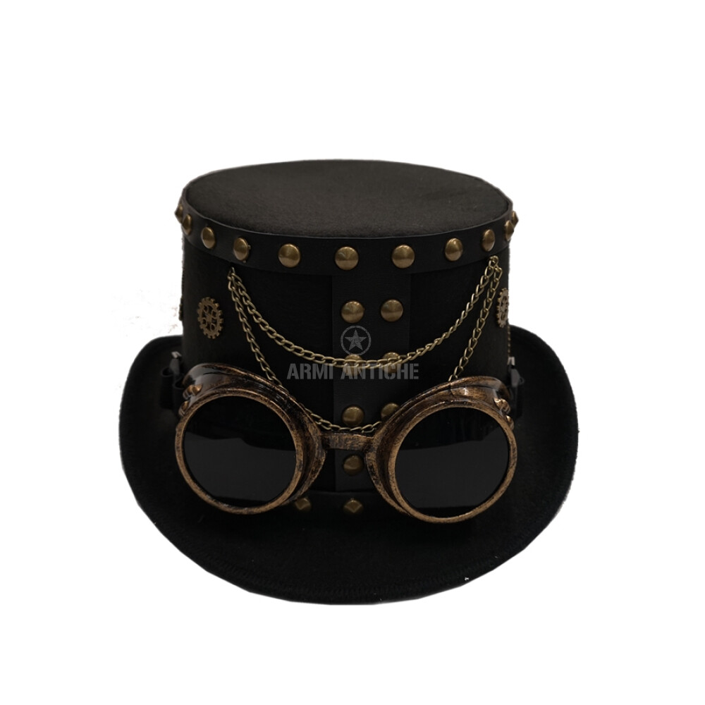 Cappello STEAMPUNK a Cilindro Nero stile Deluxe Vittoriano con Occhiali